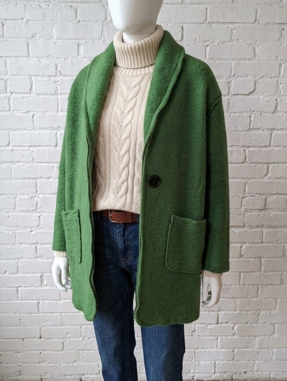 Cozy vintage green boiled wool cardigan jacket
